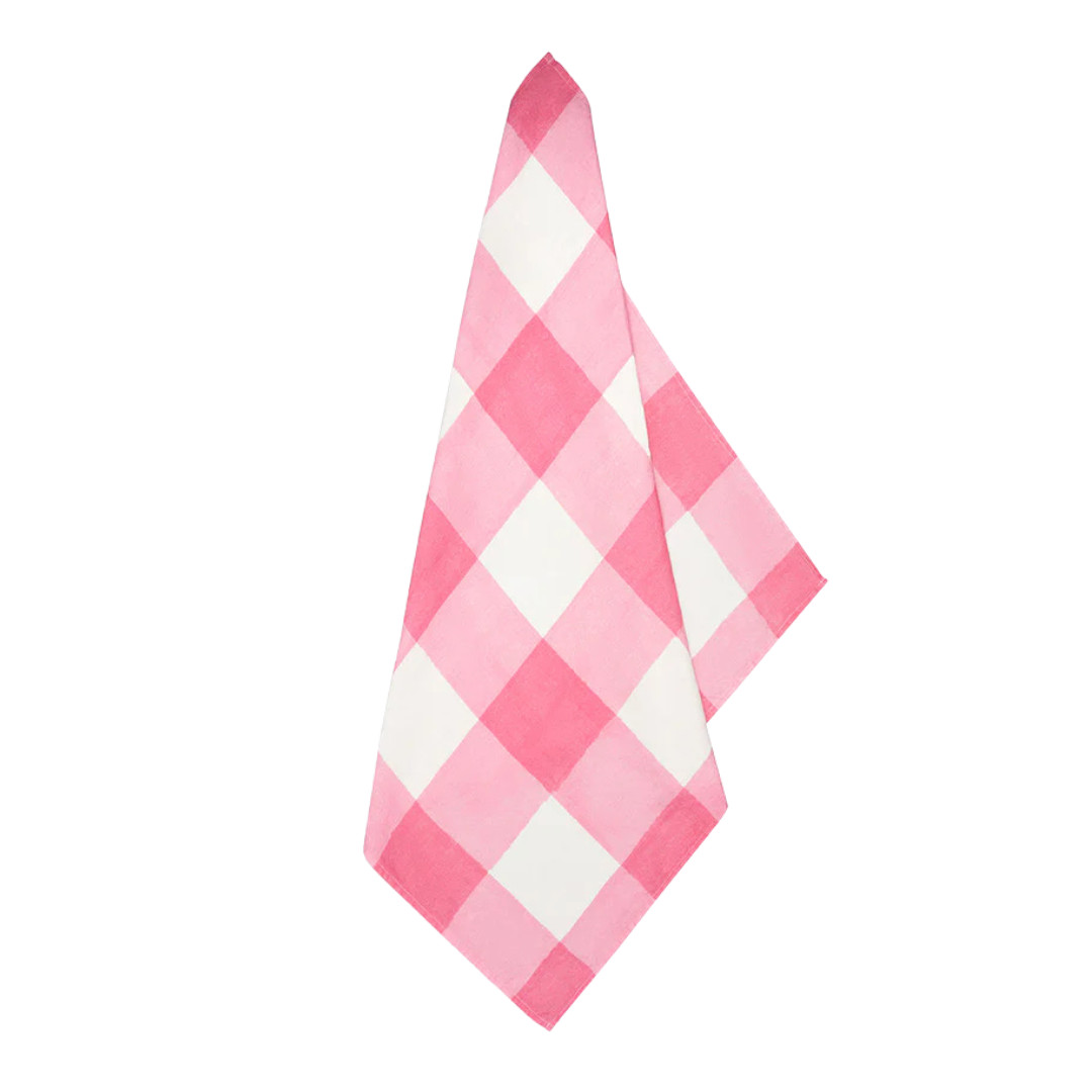 Summerill & Bishop : 'Gingham' Linen Napkin in Rose Pink, Set of 4