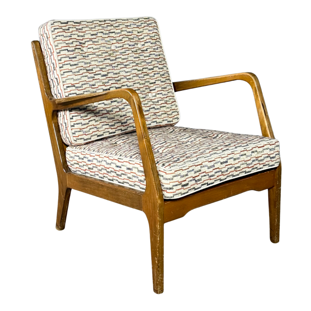 1950s Danish Design : solid beechwood armchair w/ new Schumacher fabric