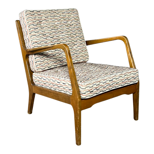 1950s Danish Design : solid beechwood armchair w/ new Schumacher fabric