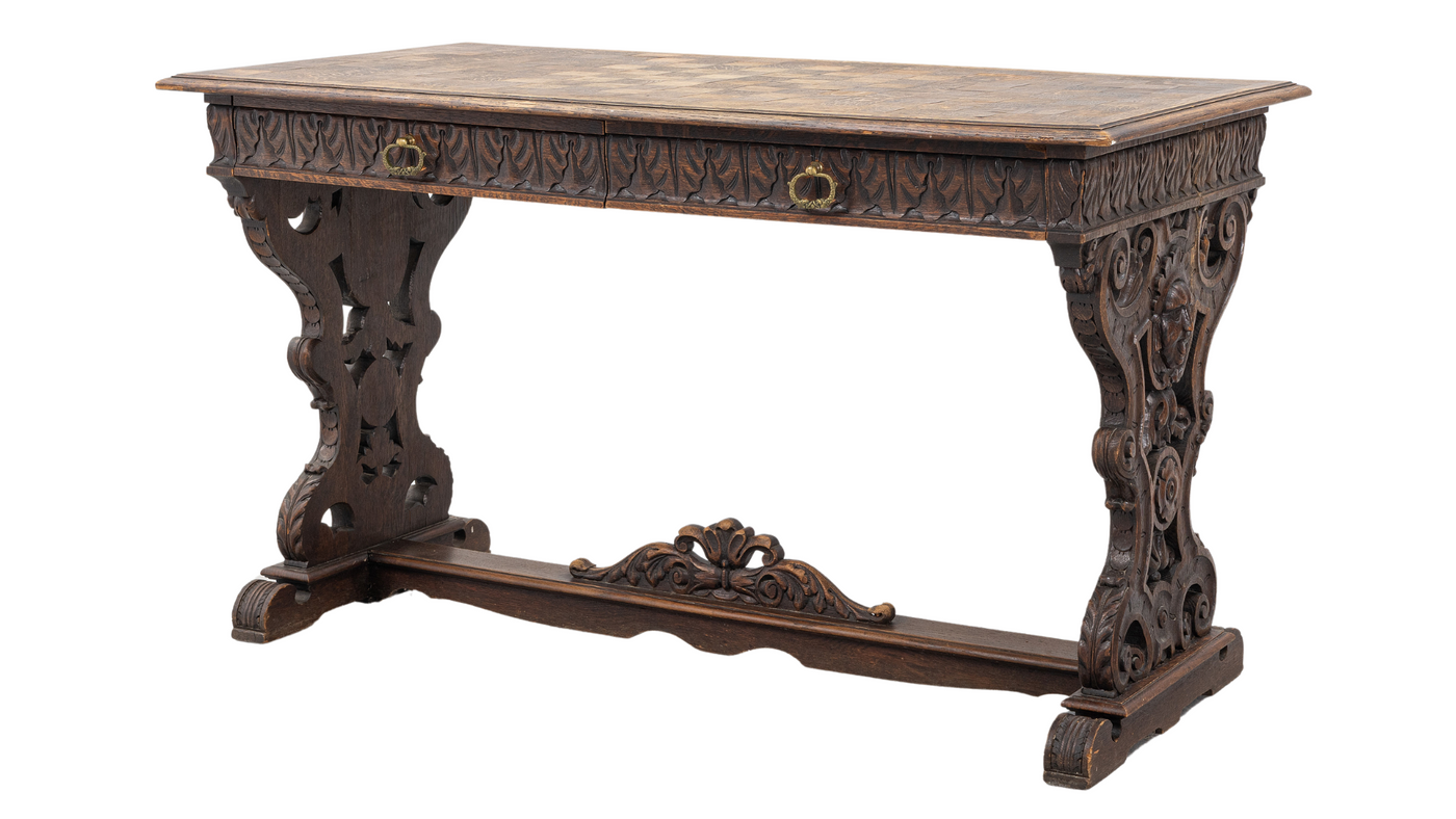 Early 1900s Dutch rococo carved oakwood console/desk