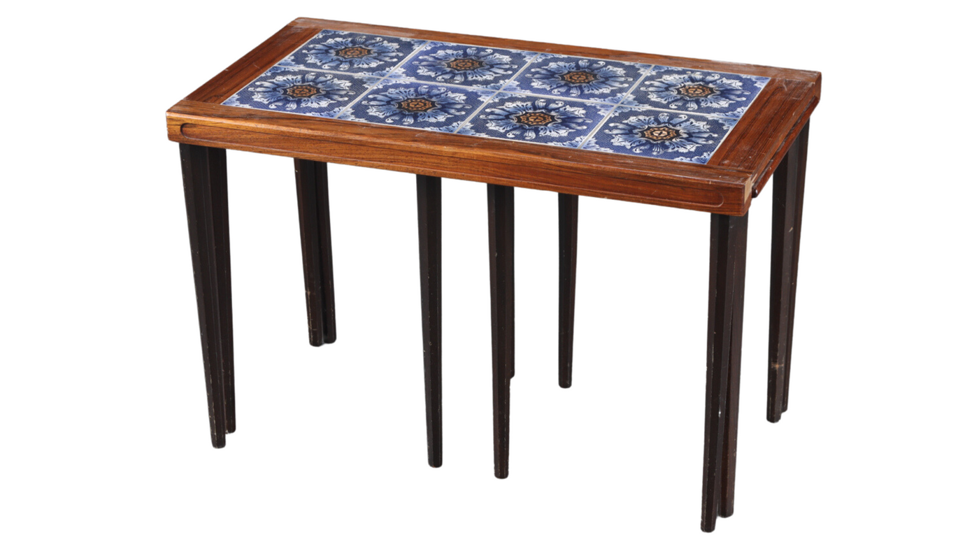 1960s Danish design rosewood tile top nesting tables