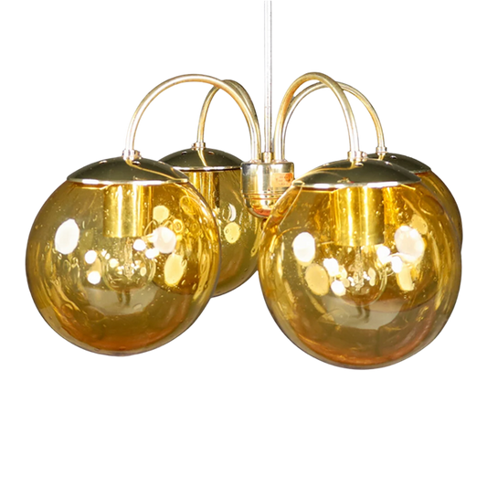 1960s Czech : golden 4-globe chandelier from Prague