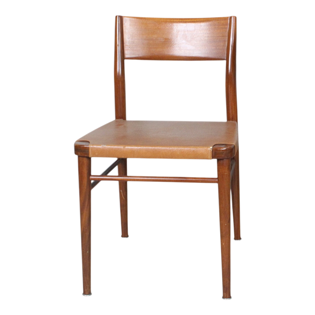 1960s Georg Leowald : set six teakwood & leatherette dining chairs