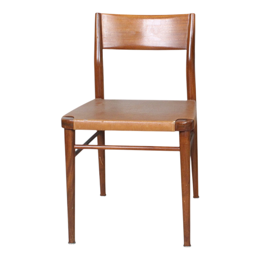 1960s Georg Leowald : set six teakwood & leatherette dining chairs
