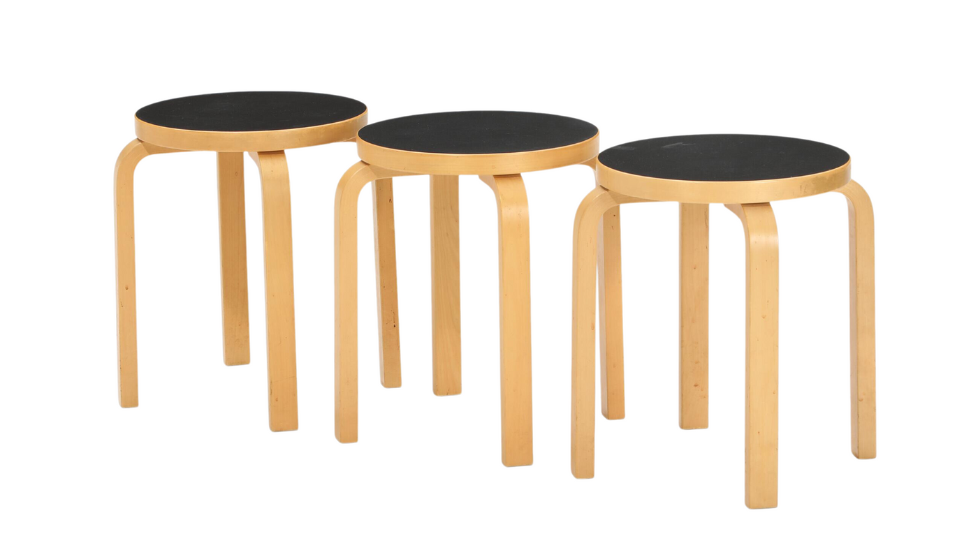 Alvar Aalto E 60 bentwood stool w/black laminate seat