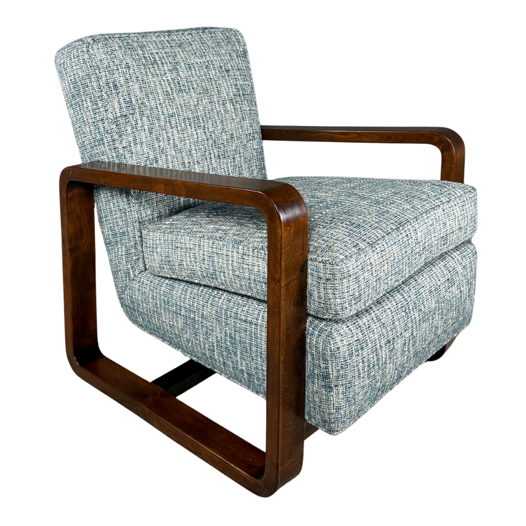 1930s Bauhaus : Czech figured walnut armchairs, w/ Harris Tweed
