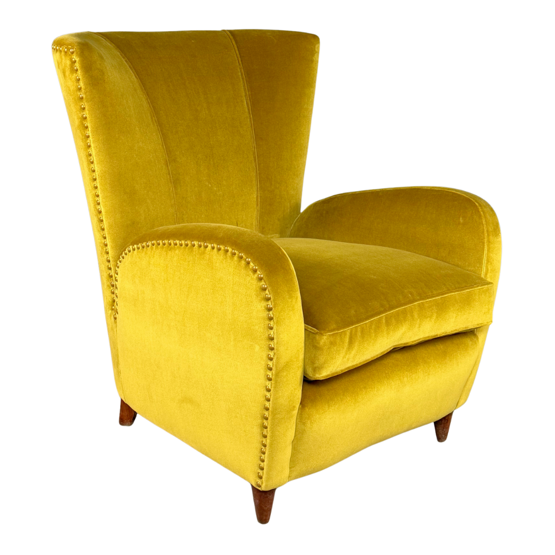 1950s Italian : pair of classic modernist armchairs in gold velvet