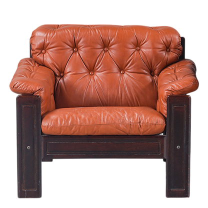 1970s Ekornes : pair Norwegian buttoned leather lounge chairs