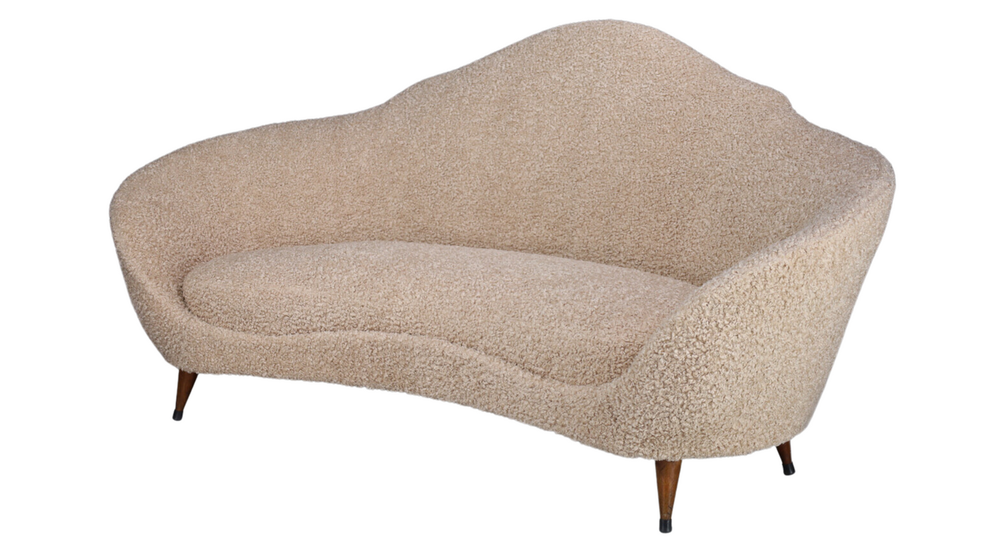 1940s Federico Munari Curved Sofa in cream boucl FINCH hudson