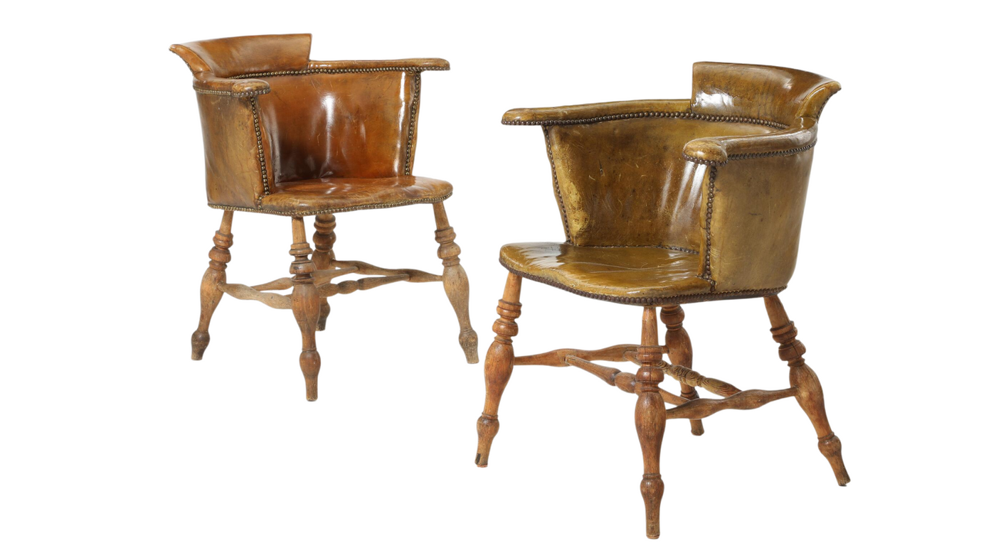 1850s Danish leather clad Captain's Chair