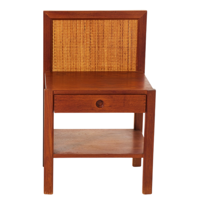 Pair 1960s Danish Design : teakwood & woven hemp bedside tables