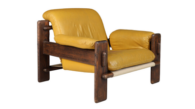 1970s Dutch mustard leather and canvas lounge chair