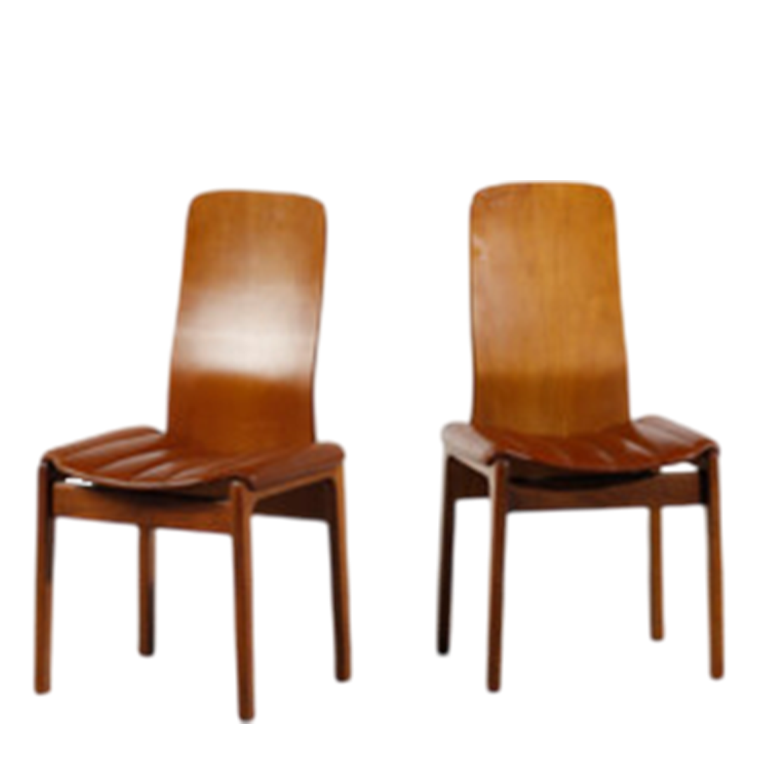 1968 Tito Agnoli : set six Fiorenza dining chairs, walnut & skai