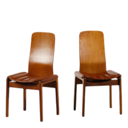 1968 Tito Agnoli : set six Fiorenza dining chairs, walnut & skai