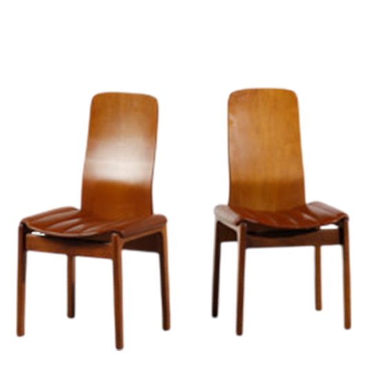 1968 Tito Agnoli : set six Fiorenza dining chairs, walnut & skai