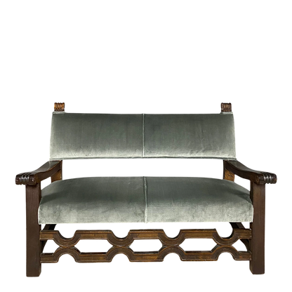 c1915 Northern Italian : carved walnut and velvet settee