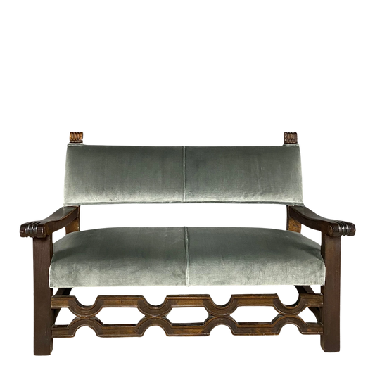 c1915 Northern Italian : carved walnut and velvet settee