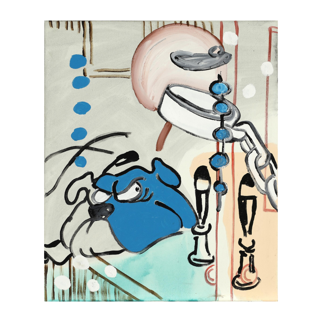 Peter Rössell : 2001 dated, cartoon dog in blue