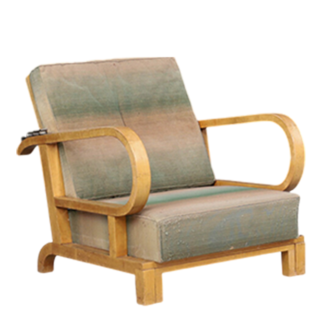 1930s Czech : pair of Art Deco reclining beechwood armchairs