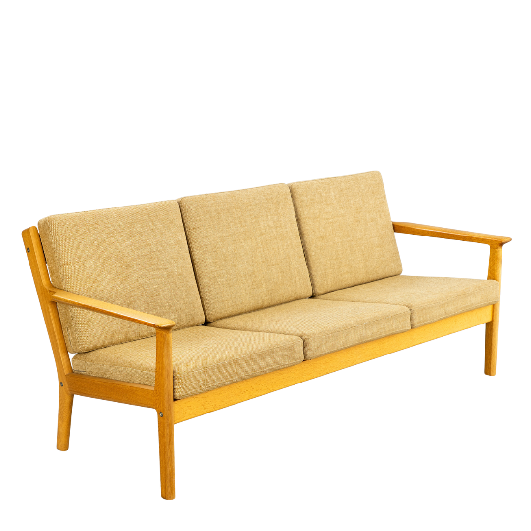 1960s Hans Wegner style : 3-seat modernist oakwood sofa