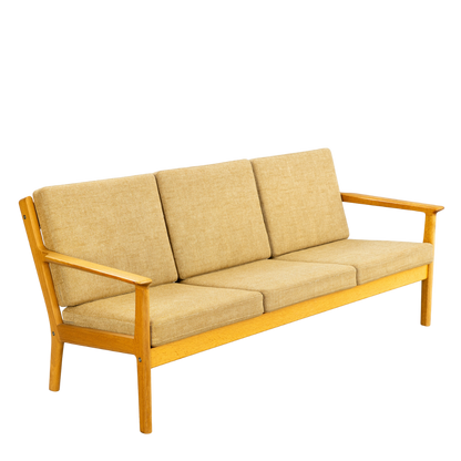 1960s Hans Wegner style : 3-seat modernist oakwood sofa