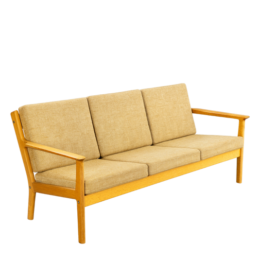 1960s Hans Wegner style : 3-seat modernist oakwood sofa