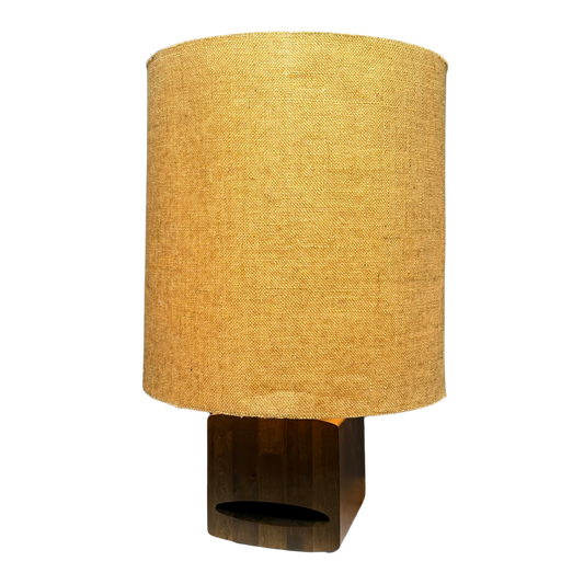 1970s Vladimír Nývlt : beechwood 29" table lamp, Prague