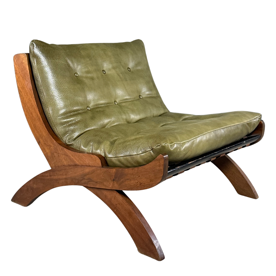 1960s Marco Comolli : pair green leather "CP1" leather lounge chair, Italy