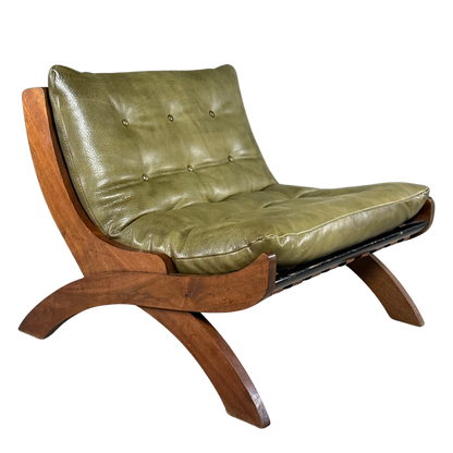 1960s Marco Comolli : pair green leather "CP1" leather lounge chair, Italy
