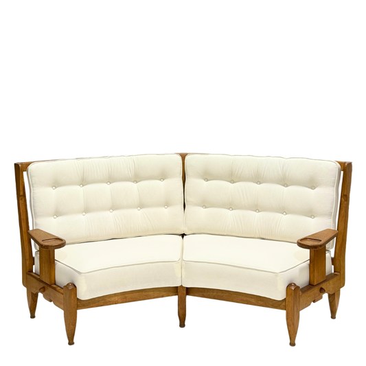 1950s Guillerme and Chambron : solid oakwood curved settee