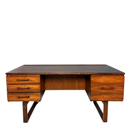 1960s Drylund : rosewood desk on runner legs, Denmark