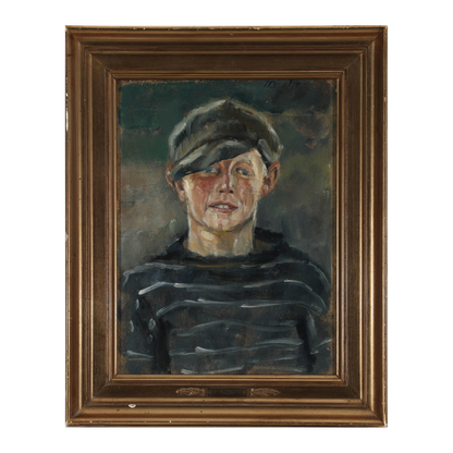 Johan Thomas Skovgaard : portrait of a boy in striped shirt & cap