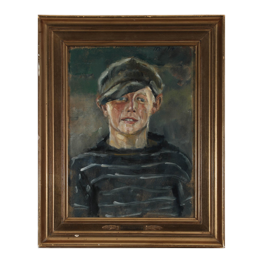 Johan Thomas Skovgaard : portrait of a boy in striped shirt & cap