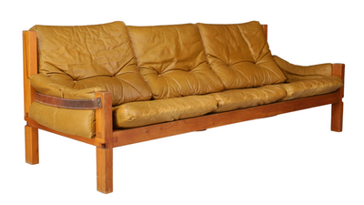 1960s Pierre Chapo S32 leather & elmwood sofa, France