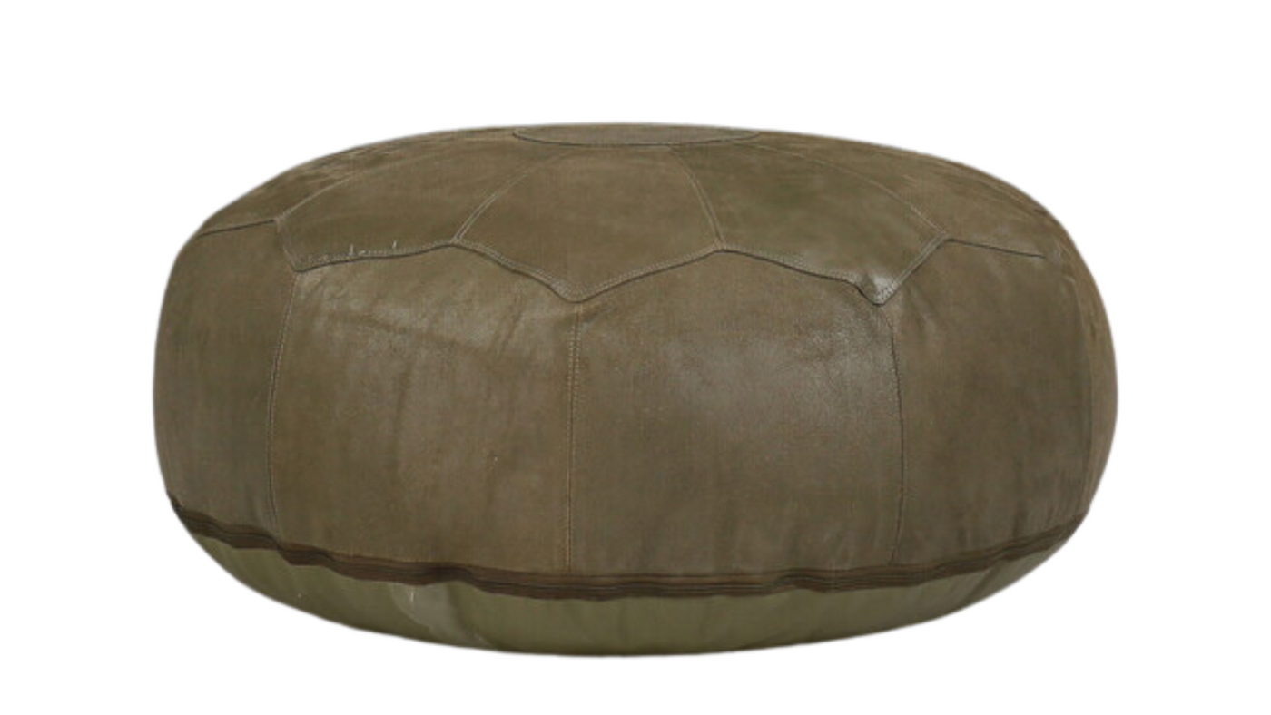 1970s large patchwork olive green leather pouf