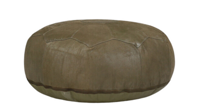 1970s large patchwork olive green leather pouf