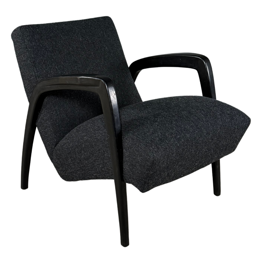 1940s Jan Vanek : pair sculpted dark-stained lounge chairs