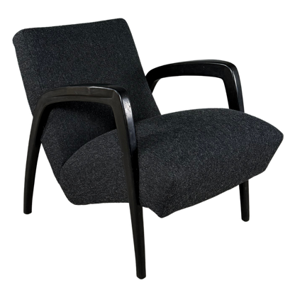 1940s Jan Vanek : pair sculpted dark-stained lounge chairs