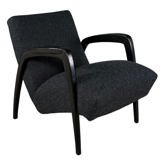 1940s Jan Vanek : pair sculpted dark-stained lounge chairs