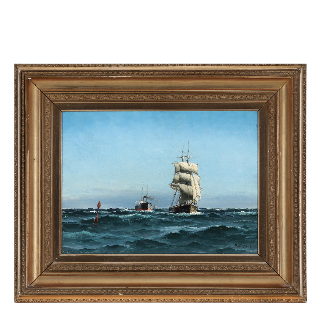 Holger Lubbers : Danish seascape with sailing ships & steamer