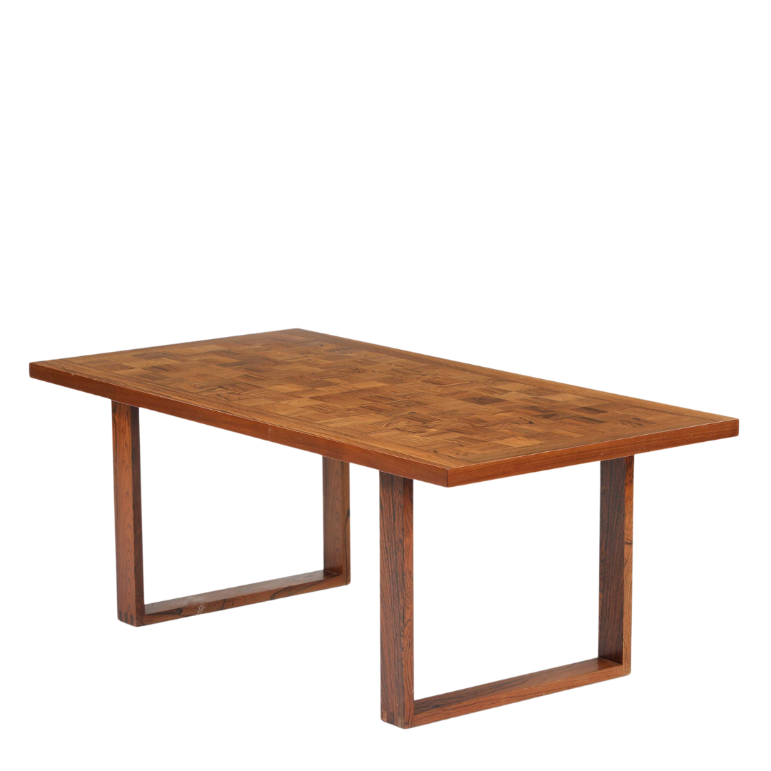 64 - 1960s Poul Cadovius : rosewood "Governor" coffee table w/checkerboard top