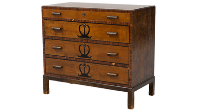 1930s Swedish Grace rootwood chest of drawers