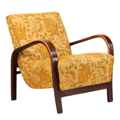 1950s Koželka and Kropácek : bent beechwood armchair, gold floral