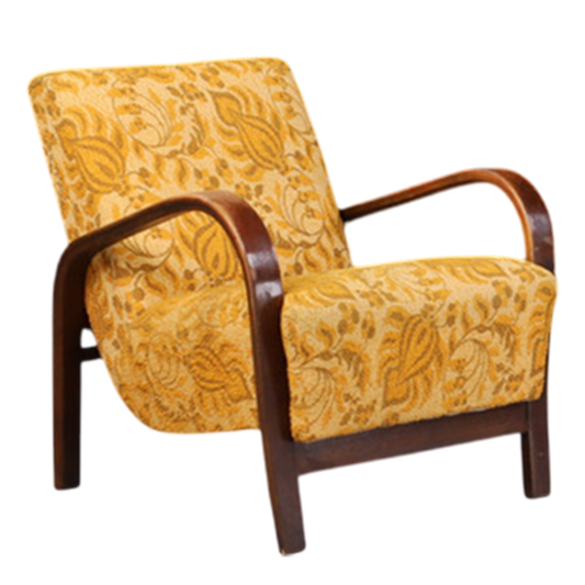 1950s Koželka and Kropácek : bent beechwood armchair, gold floral