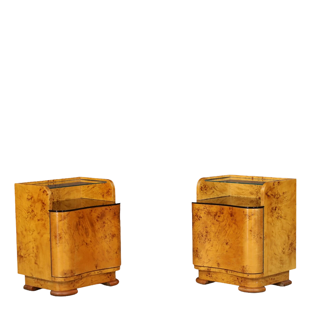 1930s Jindřich Halabala : pair light walnut veneer nightstands with rounded case