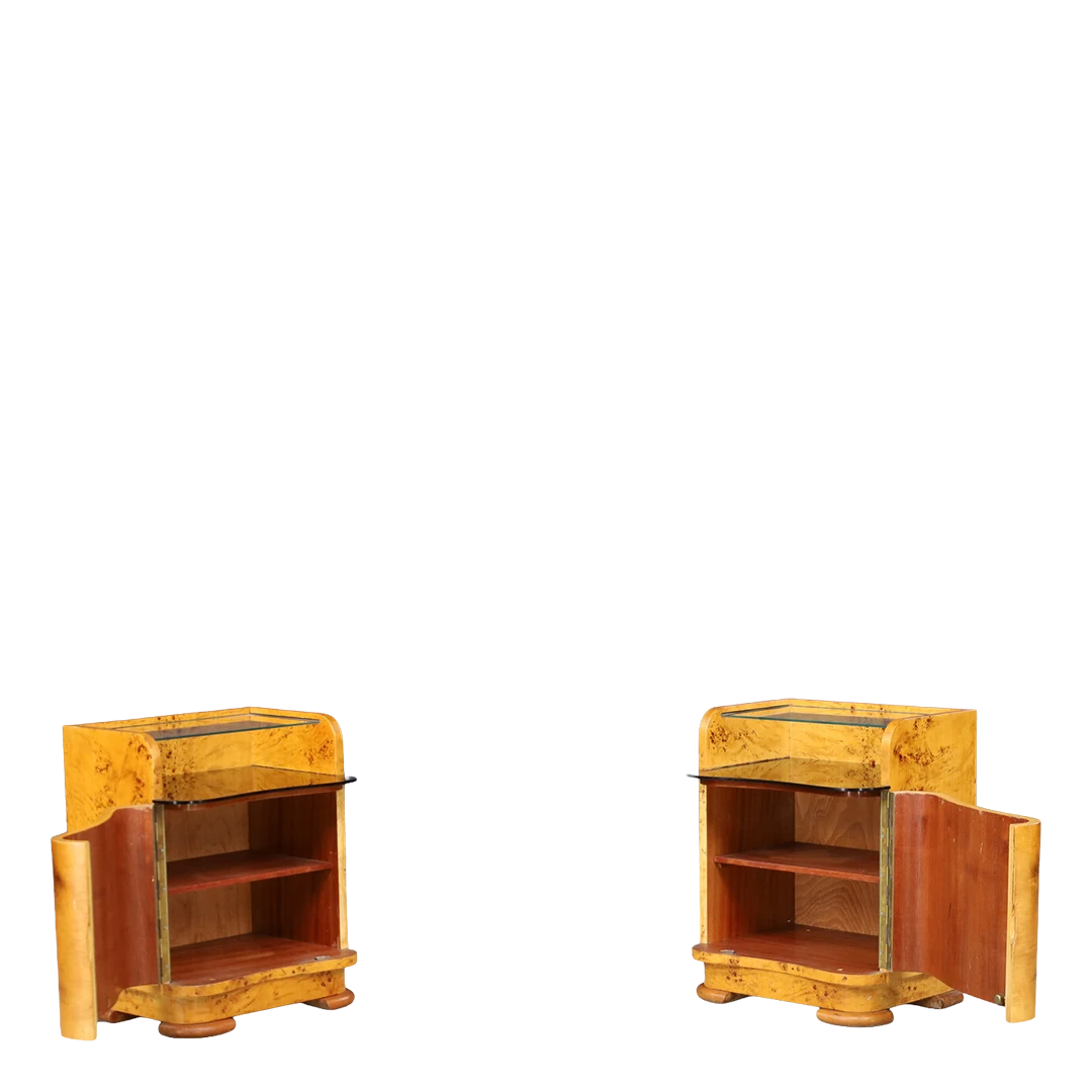 1930s Jindřich Halabala : pair light walnut veneer nightstands with rounded case