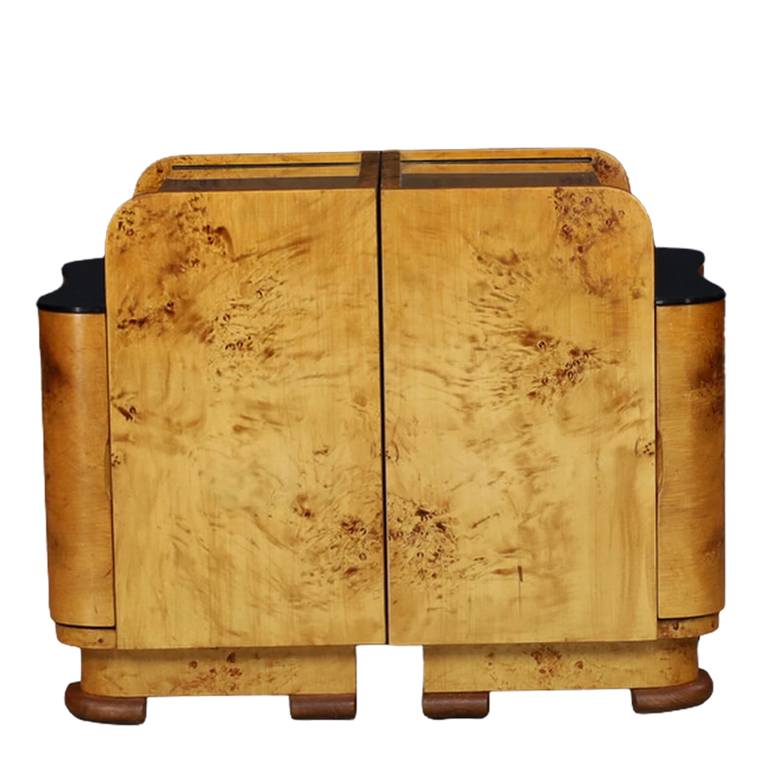 1930s Jindřich Halabala : pair light walnut veneer nightstands with rounded case