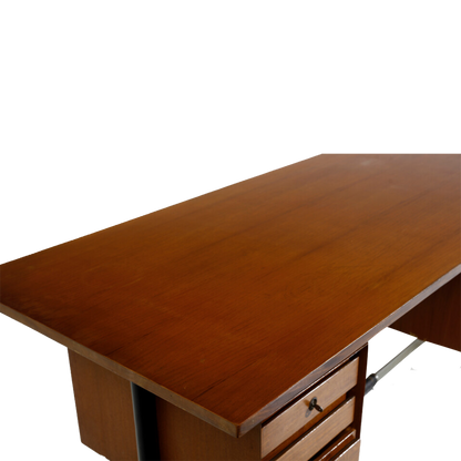 1960s Italian : large 70" teakwood & chromed metal desk