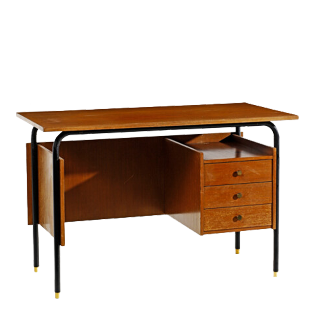 1960s Italian : small teakwood & metal writing desk