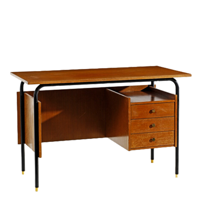 1960s Italian : small teakwood & metal writing desk